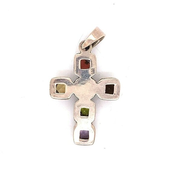 Estate Sterling Silver, Pearl, Garnet, Amethyst, Peridot & Citrine Cross Pendant - Picture 2 of 6